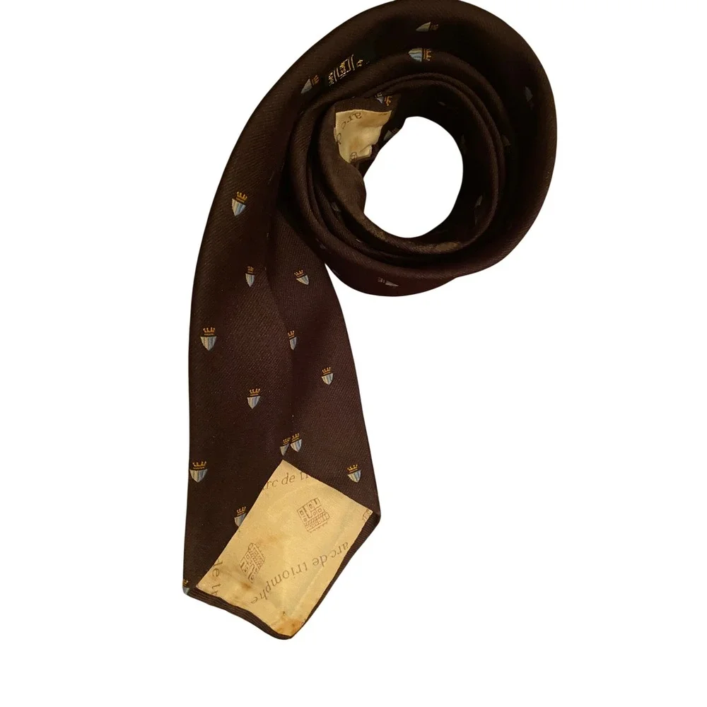 Vintage‎ Sears The Mens Store Arc de Triomphe Brown Crest Crown Motif Necktie